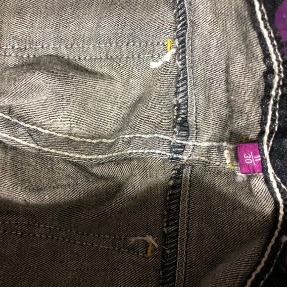 Luxirie Jeans Juniors 11 Womens Dark Blue Denim Stretch White Stitching Bootcut - Picture 6 of 7